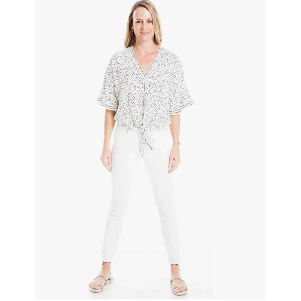 Max Studio Women's Ruffle Sleeve Printed Tie Front Blouse, NWOT, S